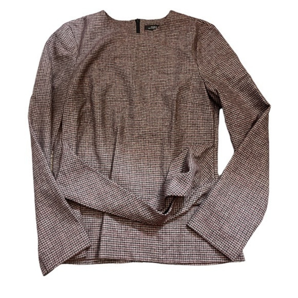 Zara Brown Plaid Long Sleeve Blouse